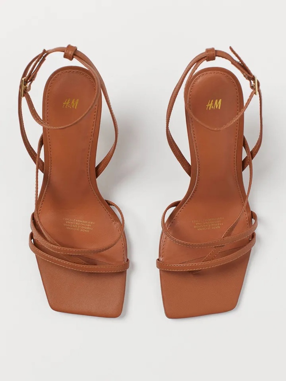 H&M Cognac Strappy Square-Toe Heel Sandals